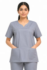 Light grey scrubs women's - Notch-V Yoke Set