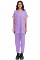 Clozzi lilac women’s pleat-pocket scrub set front view