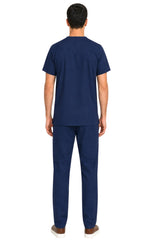 Clozzi men navy blue nurse scrub set back view straight pants short sleeve Pakistan
