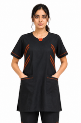 Clozzi black Striker-Edge ICU scrub top with orange detailing
