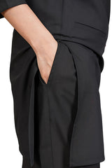Sleek Piped V-Neck Scrub Set in Burgundy - pocket view black