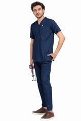 men’s orthopedic scrub set full-length view with stethoscope and straight-leg trousers