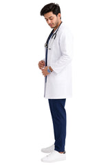 Clozzi men white lab coat side view button closure relaxed fit medical coat Pakistan