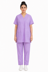 women’s V-neck scrub set with straight-leg trousers front view