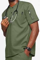 2-Pocket Short Sleeve Henley Scrub Top