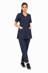 Clozzi Contrast-Care Tunic Scrubs Set with orange piping
