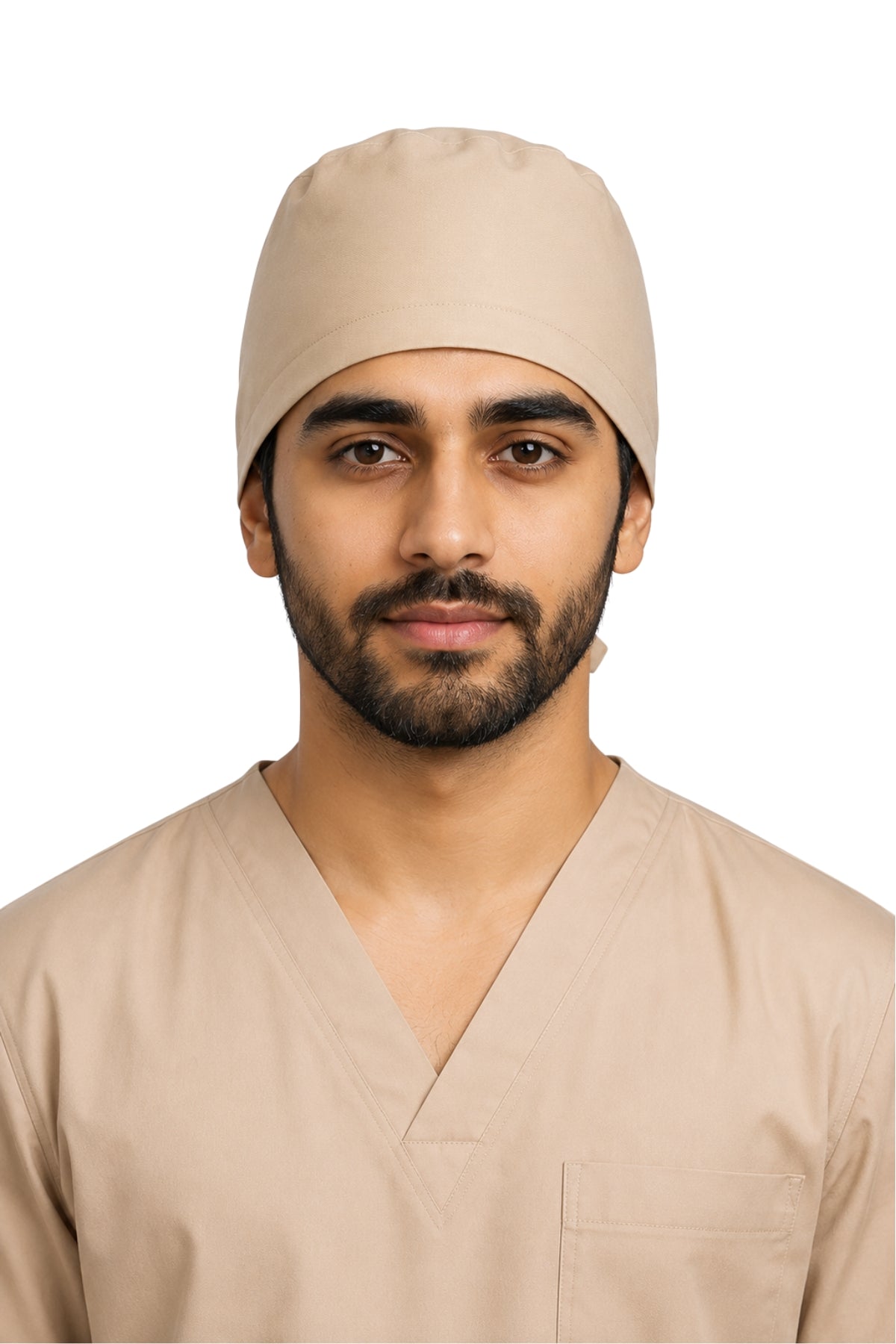 Clozzi beige unisex pro-shield surgical scrub cap front view tie back Pakistan