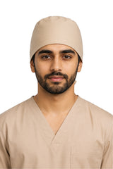 Clozzi beige unisex pro-shield surgical scrub cap front view tie back Pakistan