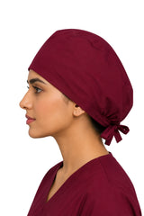 Clozzi maroon unisex pro-shield surgical cap side view tie back scrub cap Pakistan