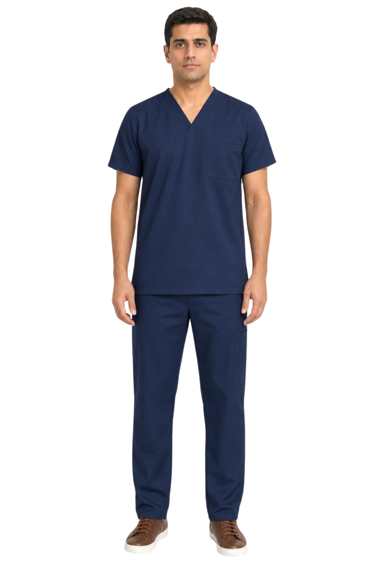 Clozzi men navy blue 4-pocket nurse scrub set full front view v-neck straight pants Pakistan