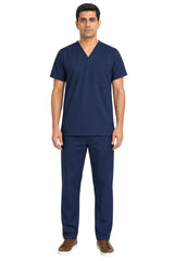Clozzi men navy blue 4-pocket nurse scrub set full front view v-neck straight pants Pakistan