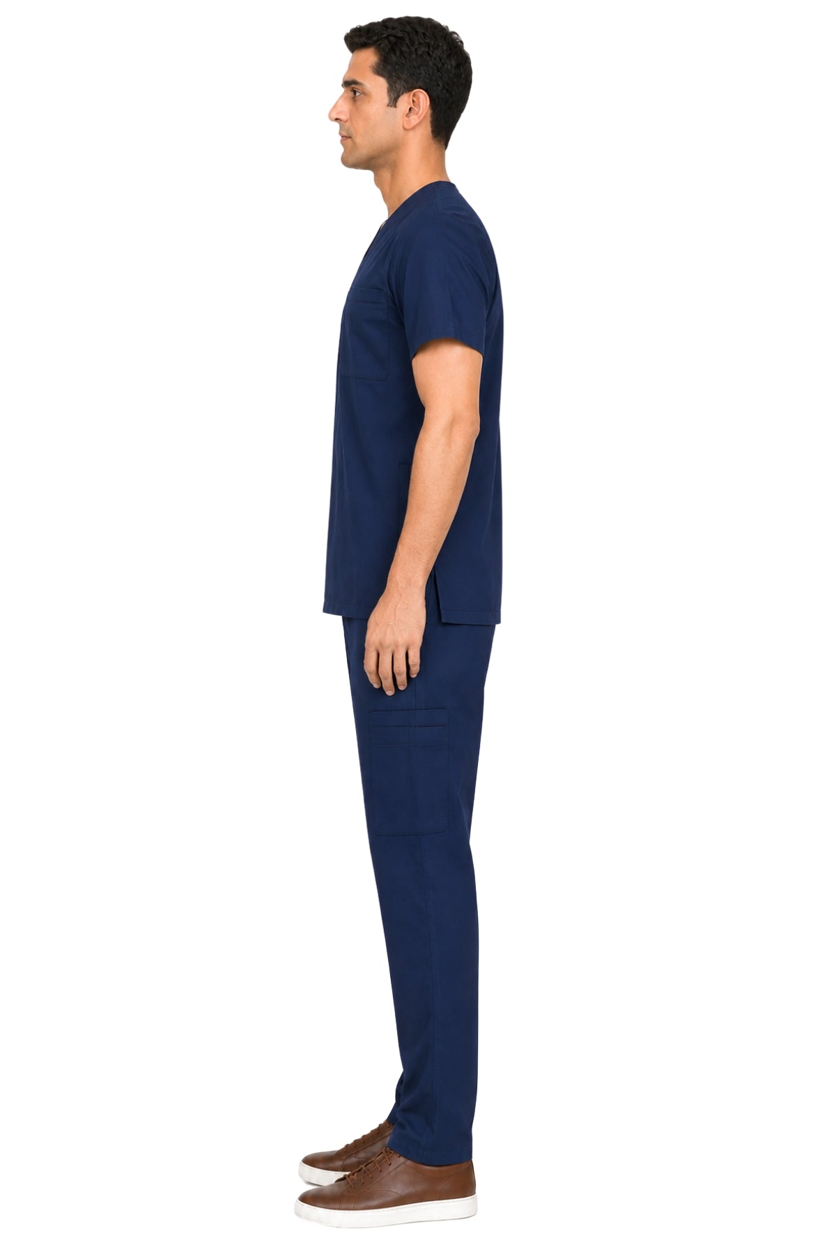 Clozzi men navy blue 4-pocket scrub set side profile slim fit straight pants Pakistan