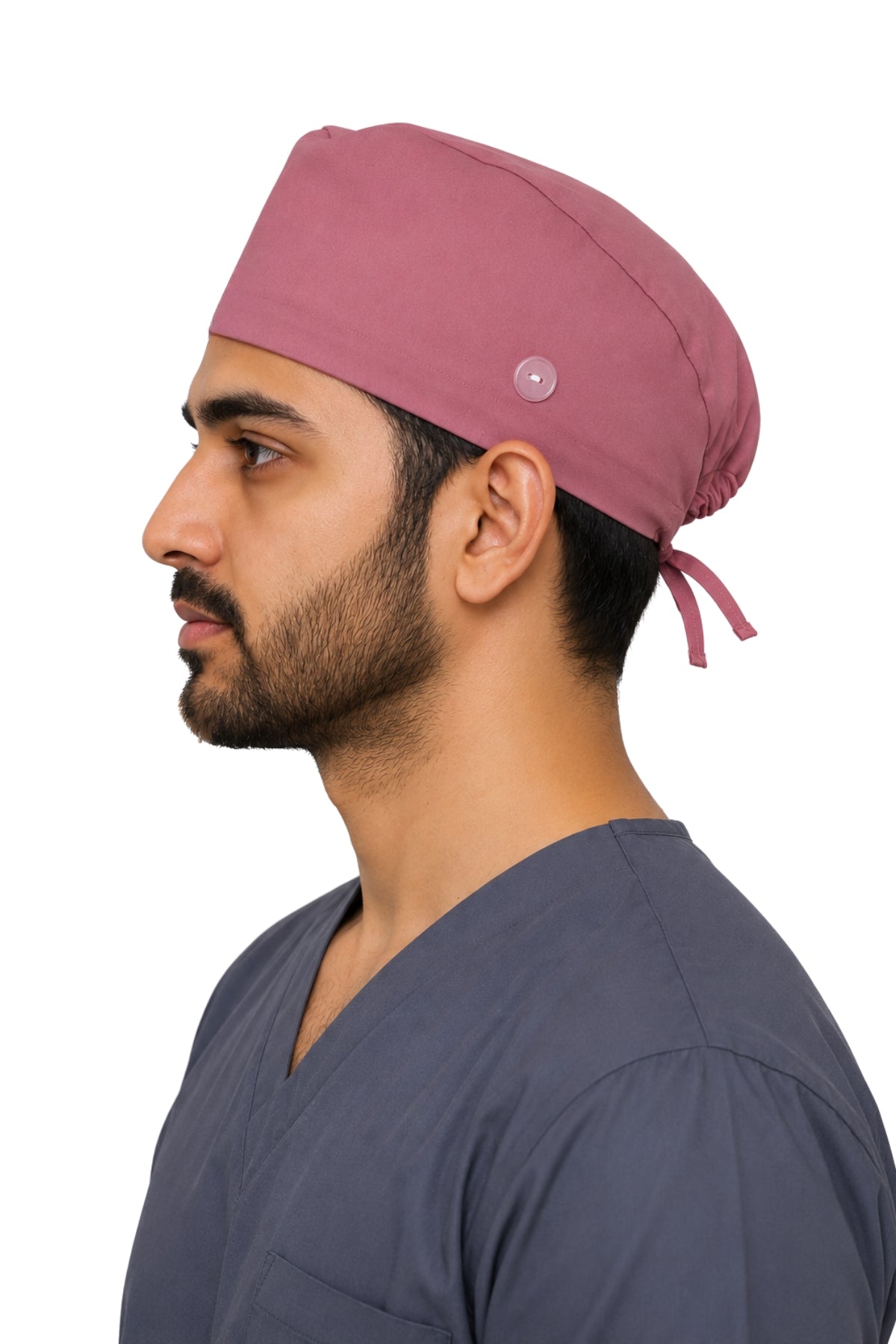 Clozzi pink surgical scrub cap side view tie back button Pakistan