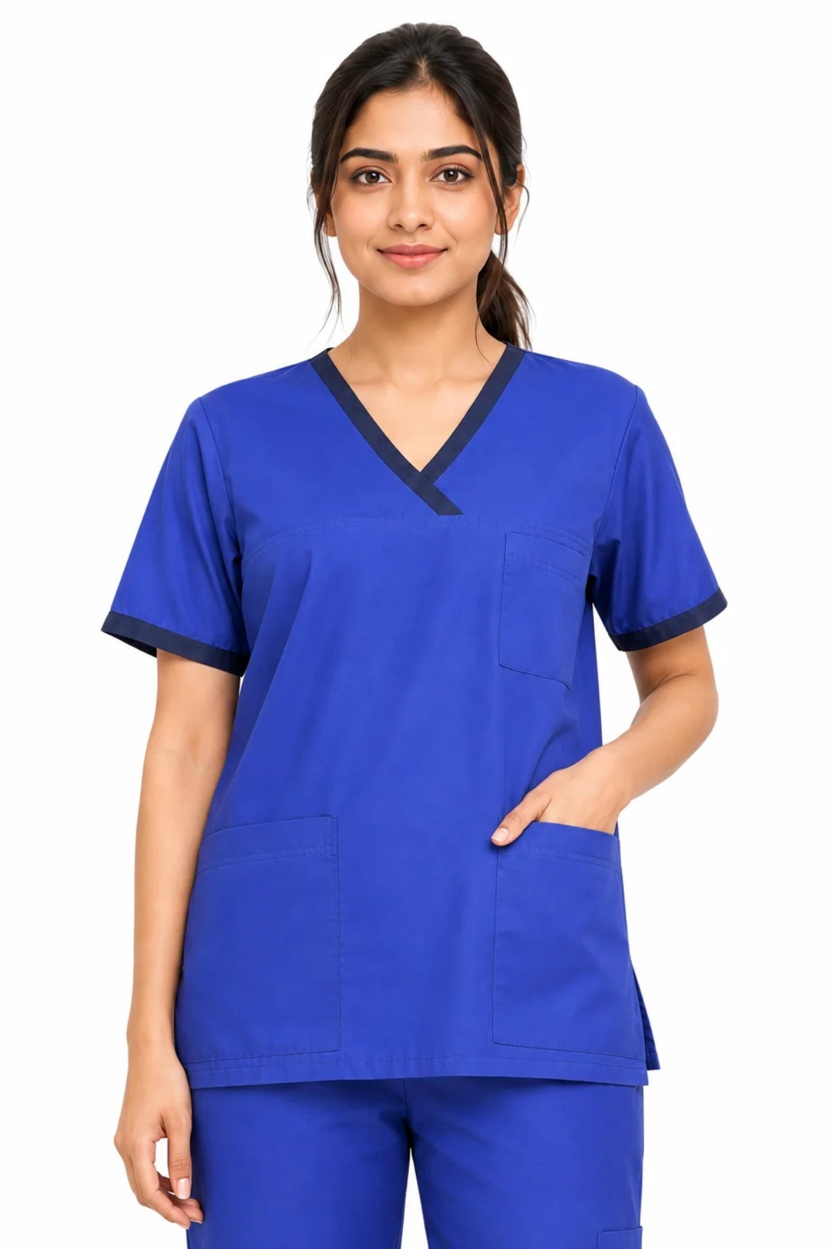 Clozzi royal blue Dual-Stitched Yoke scrub top front view