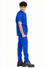 Clozzi men royal blue modern fit scrub set side view cargo pants shoulder zip top Pakistan