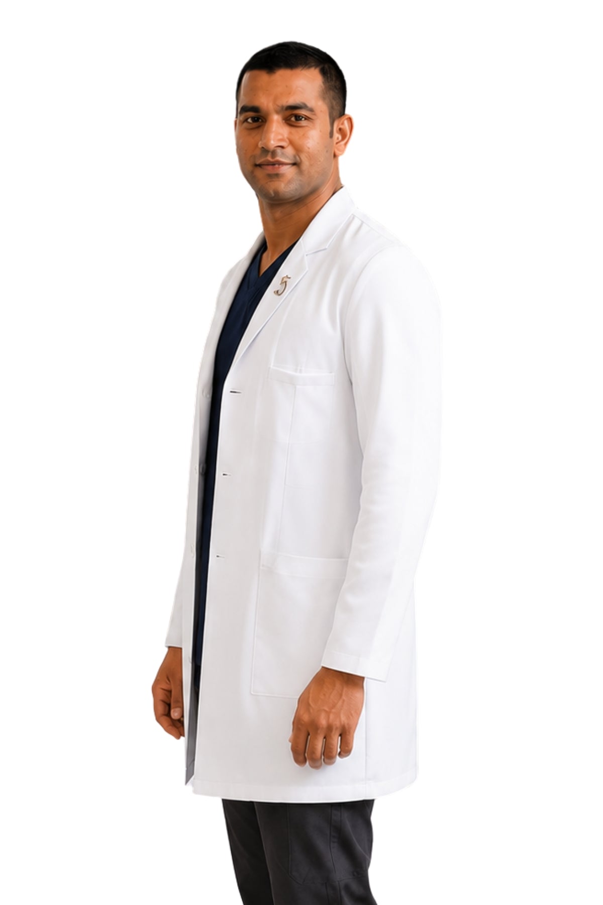 Clozzi men white doctor lab coat side view lapel collar long sleeve medical coat Pakistan