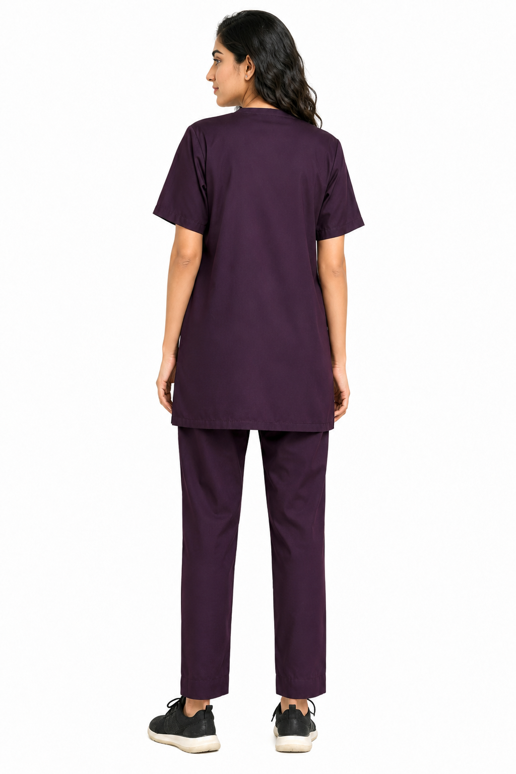 Clozzi purple Elegance-Fit women’s scrub set full back view