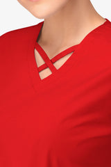 Phlebotomists 4-Pocket Crisscross Scrub Top - front close up view