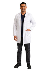 Clozzi ProCore men white long-length doctor lab coat full front view smart fit Pakistan