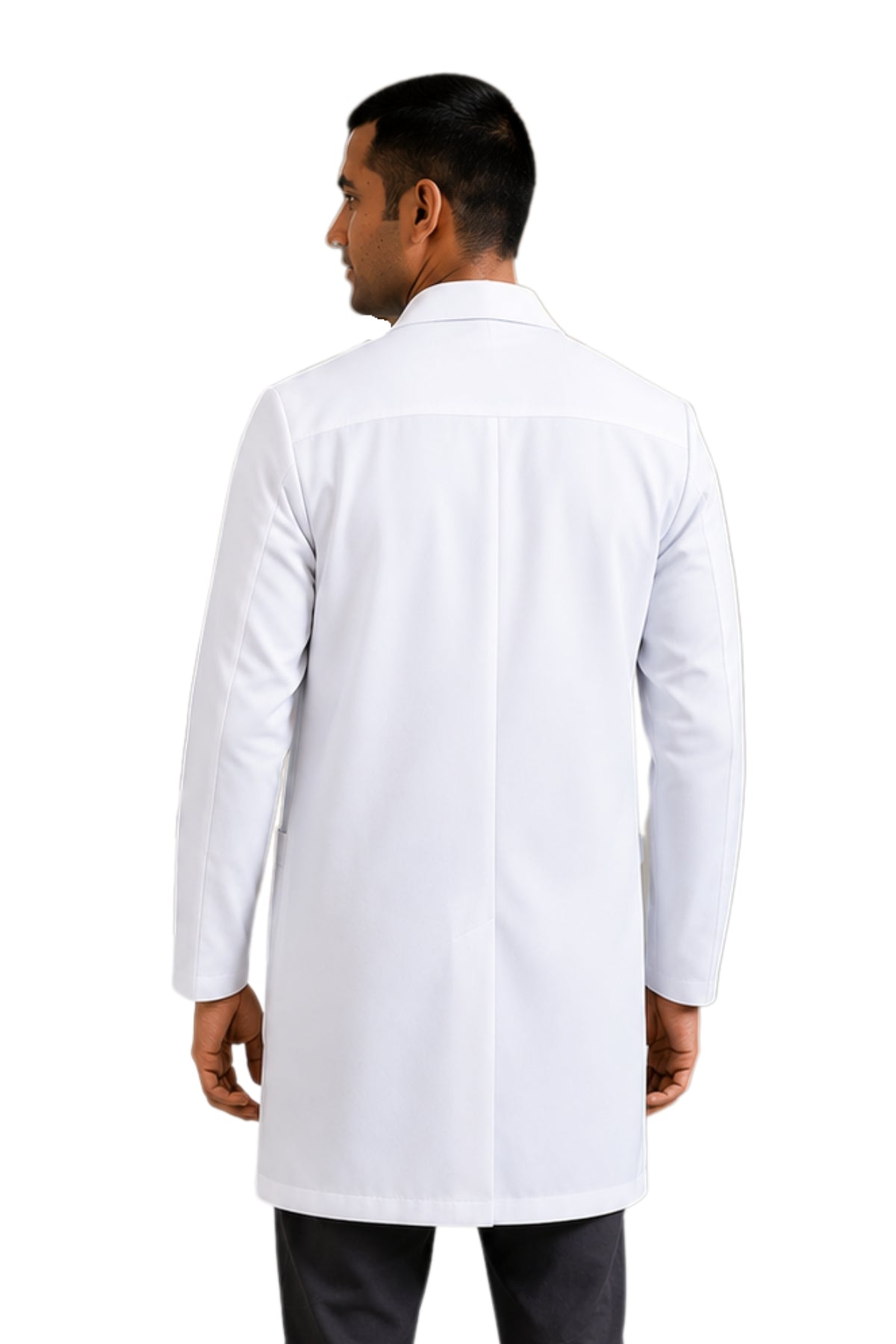 Clozzi ProCore men white doctor lab coat back view structured shoulder long length Pakistan