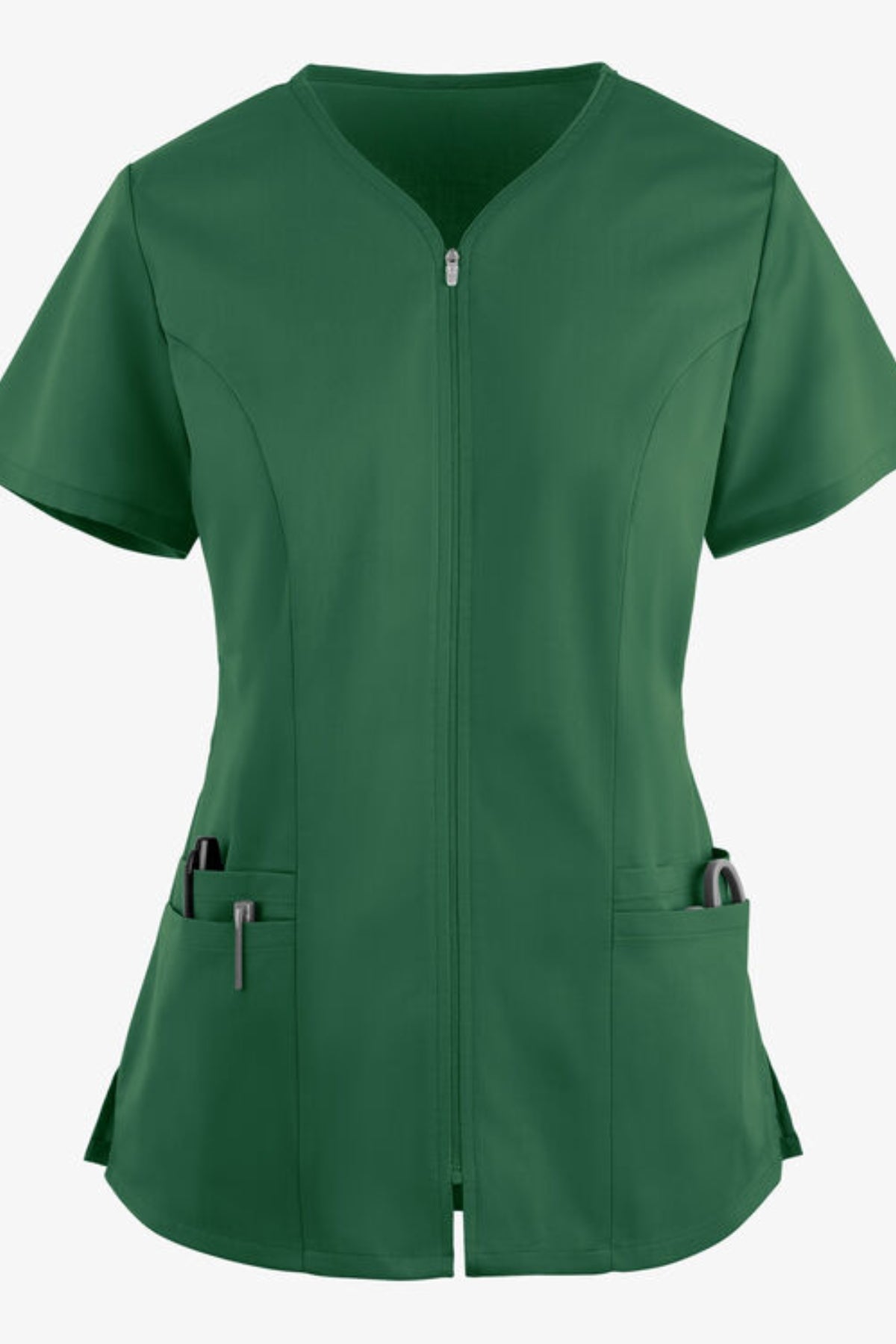 Professional 4-Pocket Zipper Scrub Tops for VETs - Front view