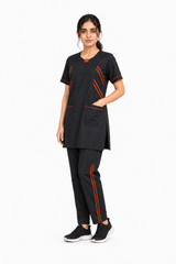Striker-Edge scrub set with side slits three-quarter view