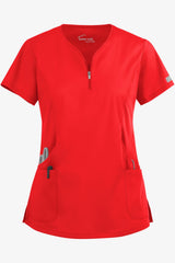 Ladies 4-Pocket Curved Neck Zipper Scrub Top