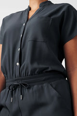 Women's Mandarin Collar Button-Up Jumpsuit