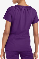 Women's Short Sleeve Peasant Style Scrub Top for Nurses - back view