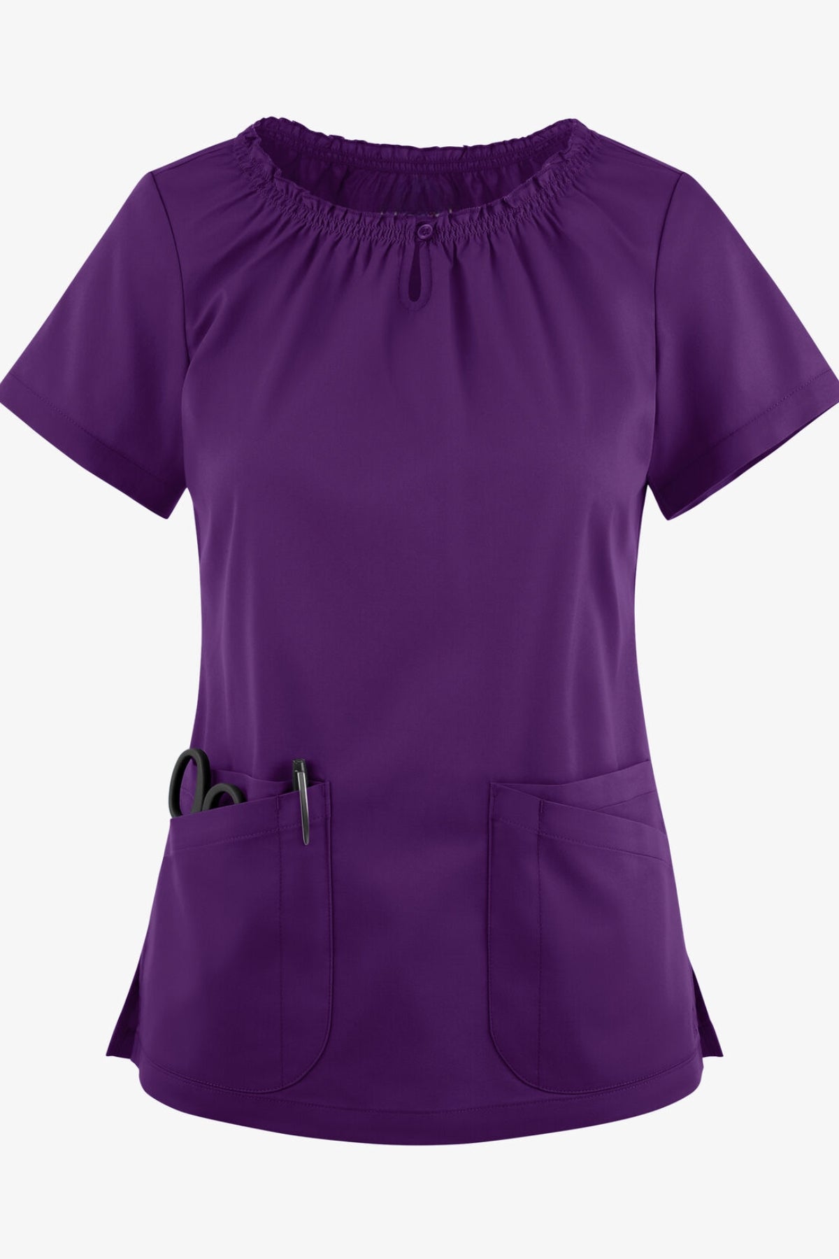 Women's Short Sleeve Peasant Style Scrub Top for Nurses - front view