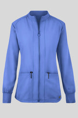 Women's Zip-Up Scrub Jacket with Dual-Pocket Design