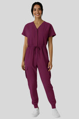 Women's V-Neck Short Sleeve Medical Jumpsuit