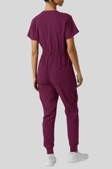 Women's V-Neck Short Sleeve Medical Jumpsuit