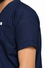 close-up of the secure sleeve pocket on a men’s orthopedic scrub top