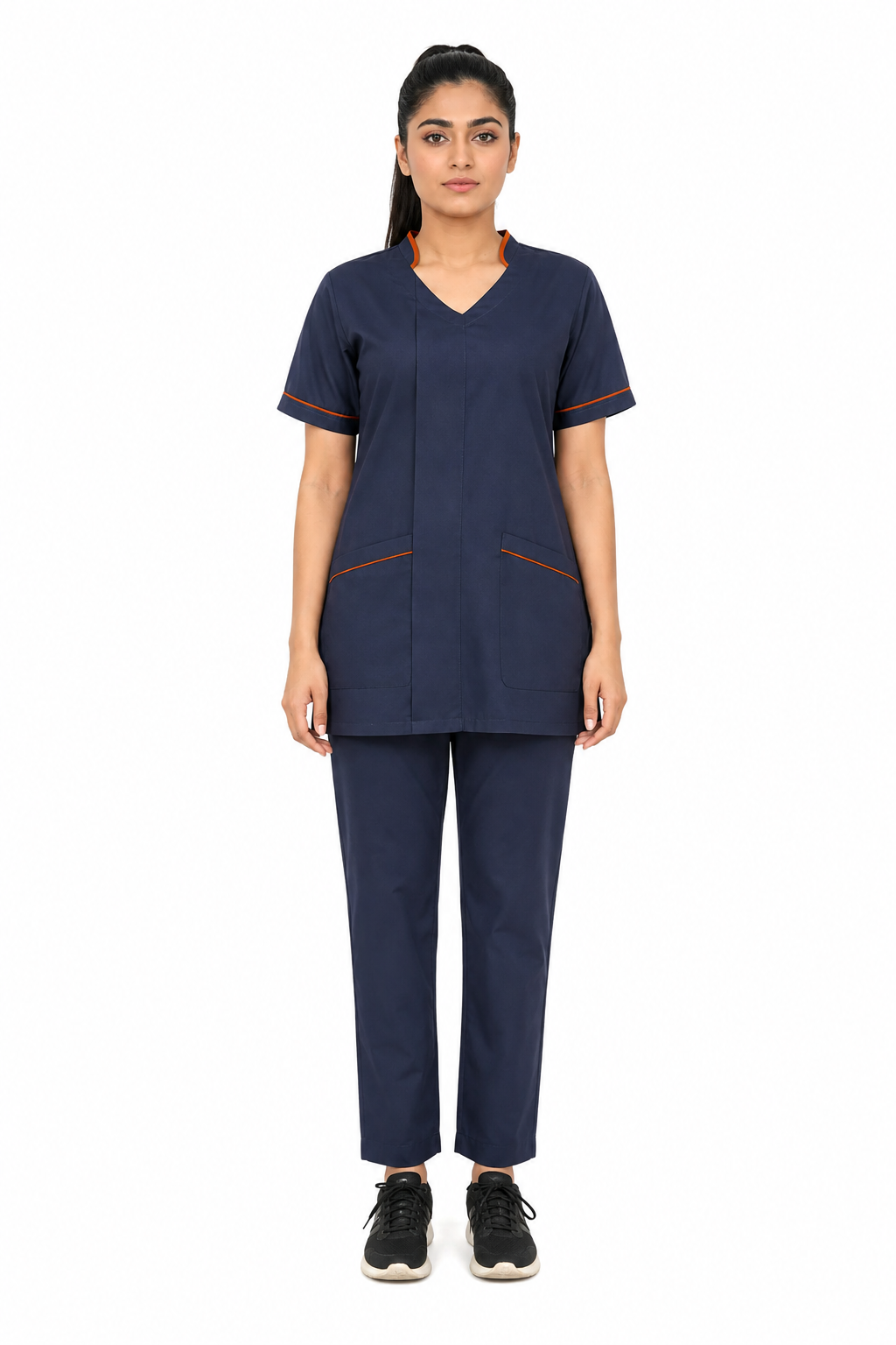 navy medical tunic and trousers with contrast pocket trim front view