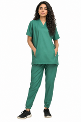 women’s V-neck scrub set with jogger pants full front view