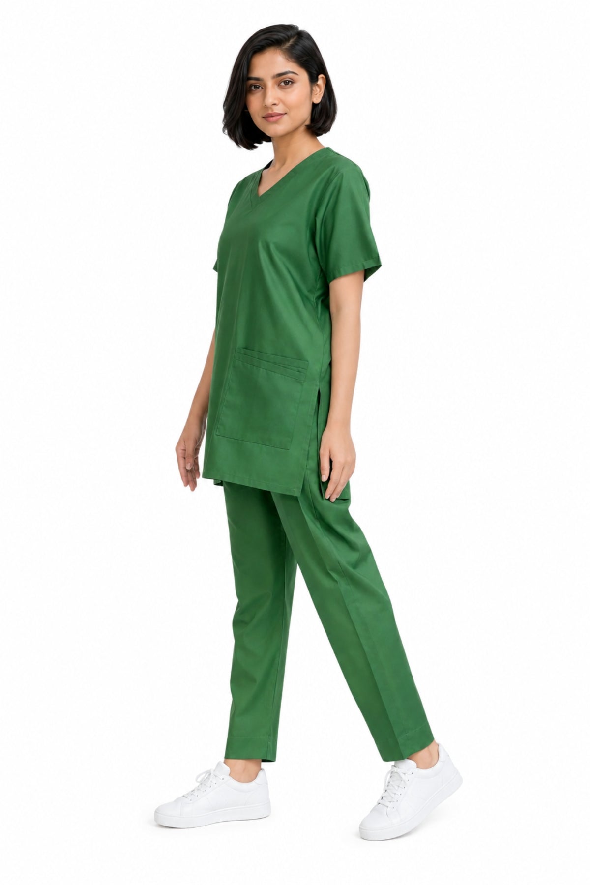 women’s V-neck medical scrub set side view
