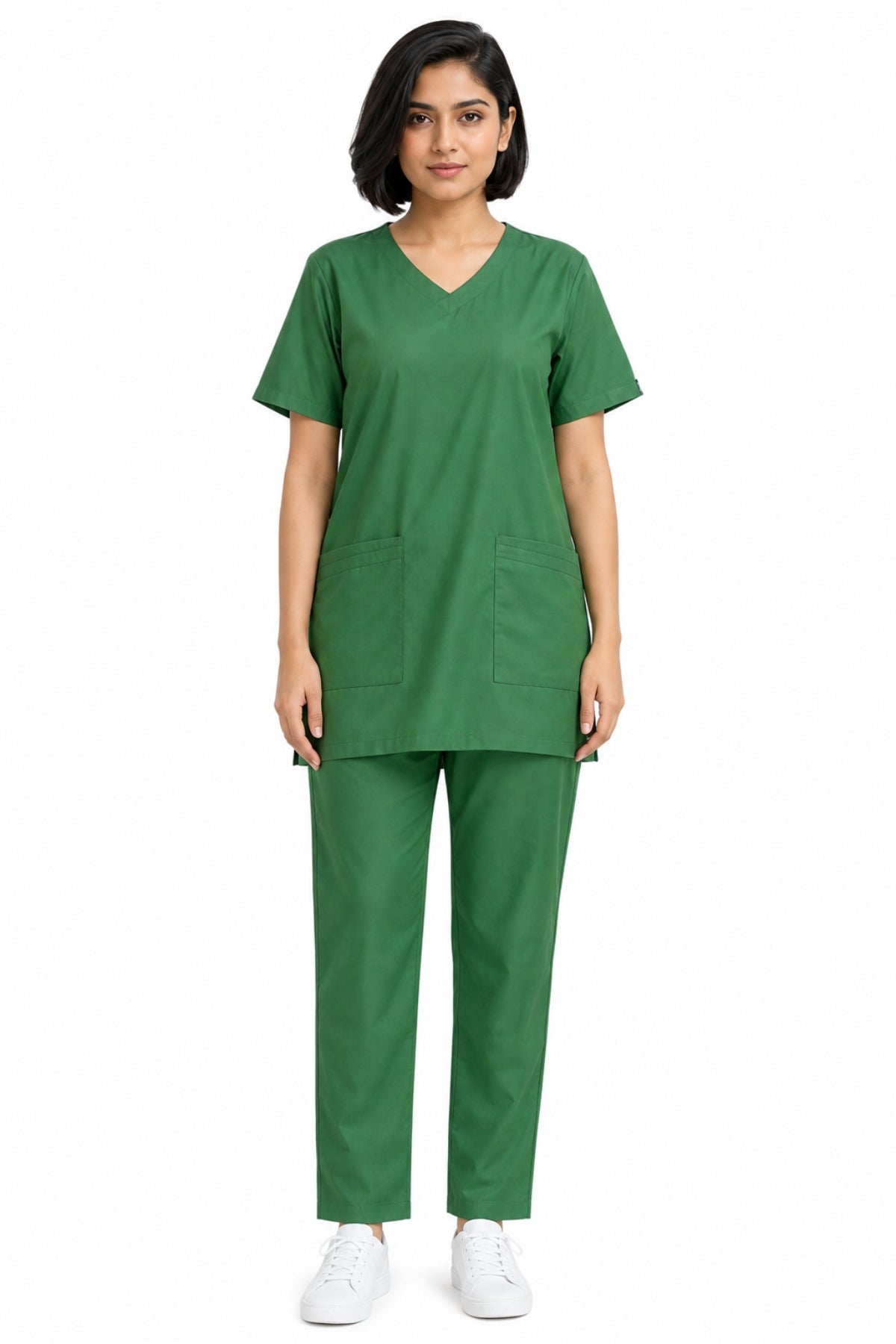 women’s dual-pocket scrub set with straight-leg trousers
