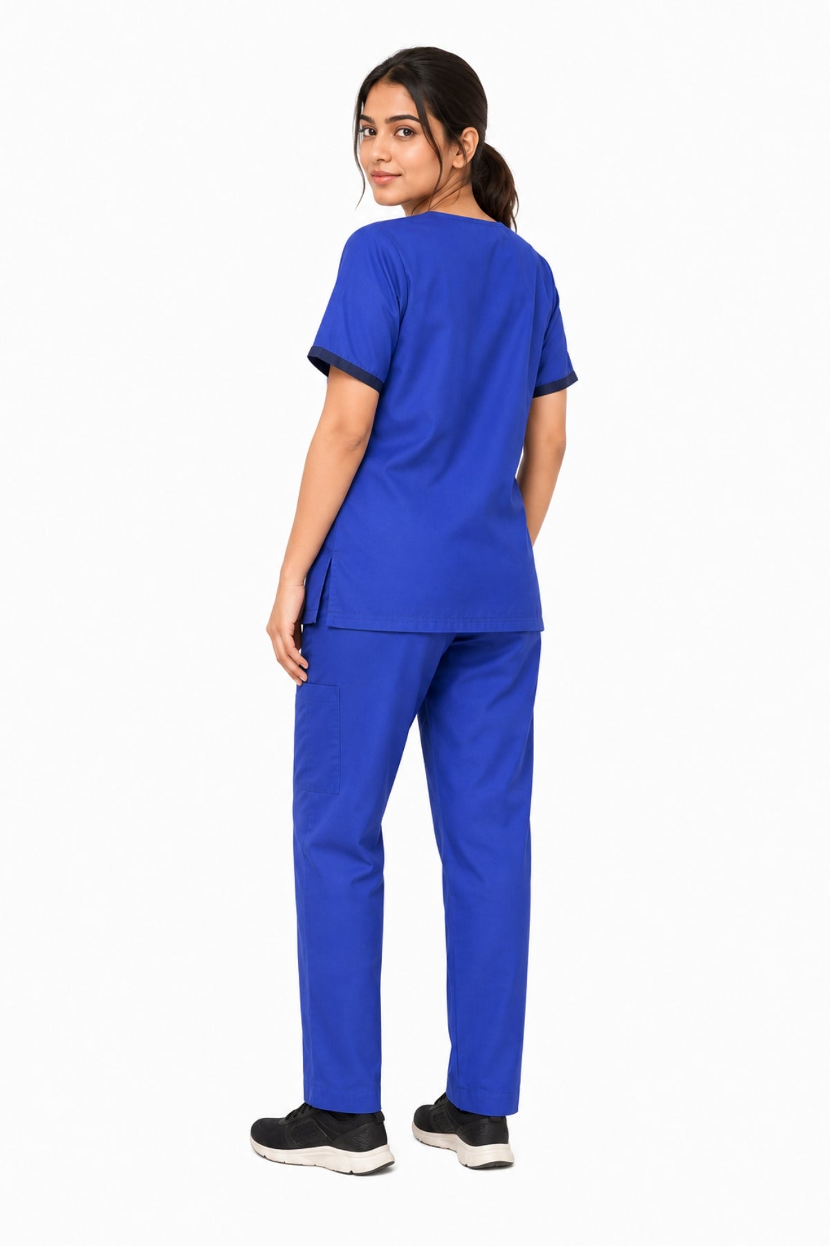 women’s royal blue medical scrubs full back view