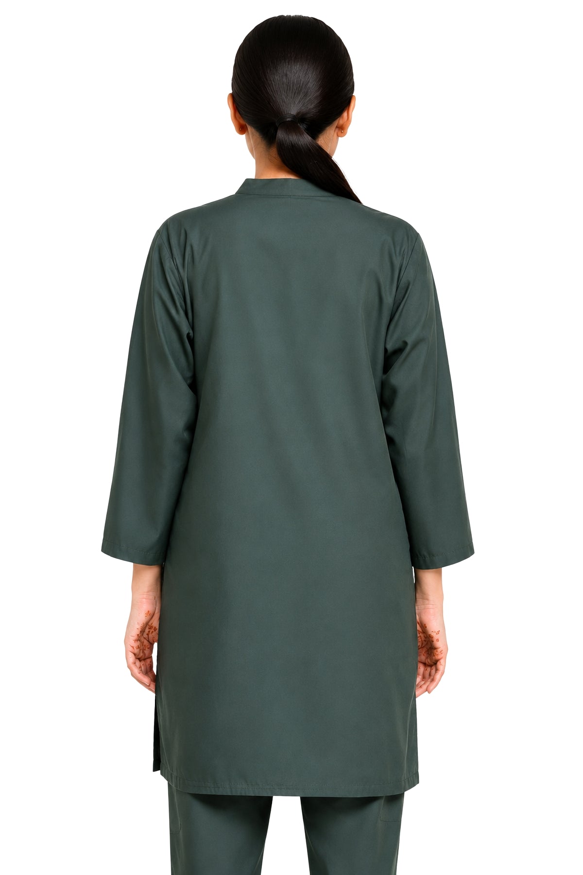 women’s long scrub top and trousers back view