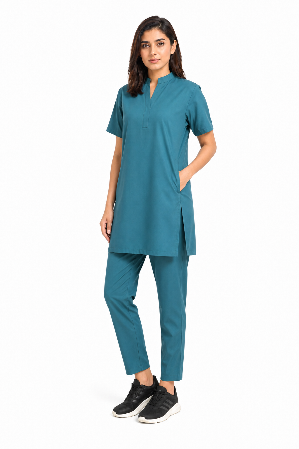 women’s medical scrub set three-quarter front view